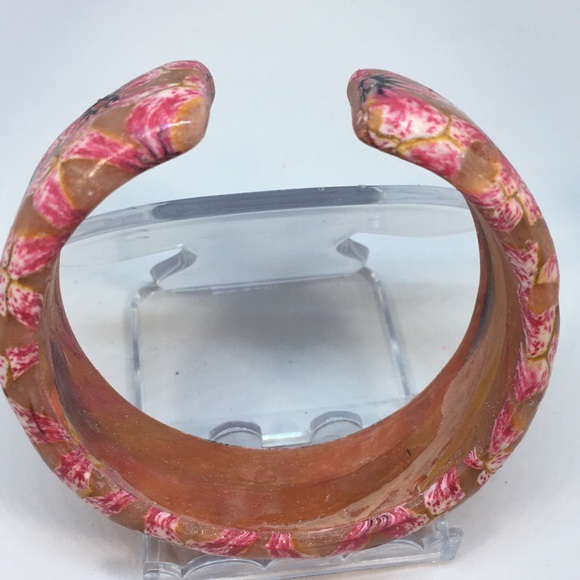 Handmade Polymer Clay Cuff Bracelet, Unique Polymer Clay Flower Bracelet - Picture 3 of 3